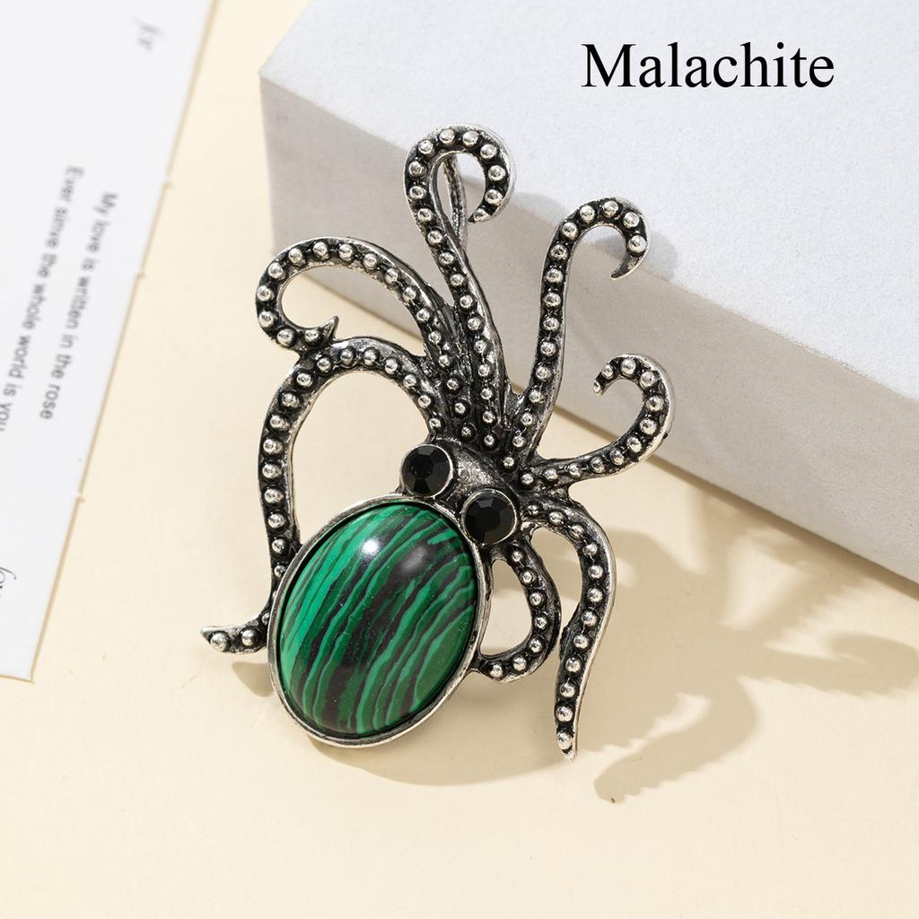 1 шт. Летние броши в виде осьминога из натурального камня в стиле океана, хрустальная брошь с аметистом, агатом, нефритом и драгоценным камнем для унисекс-ювелирных изделий на день рождения в подарок
