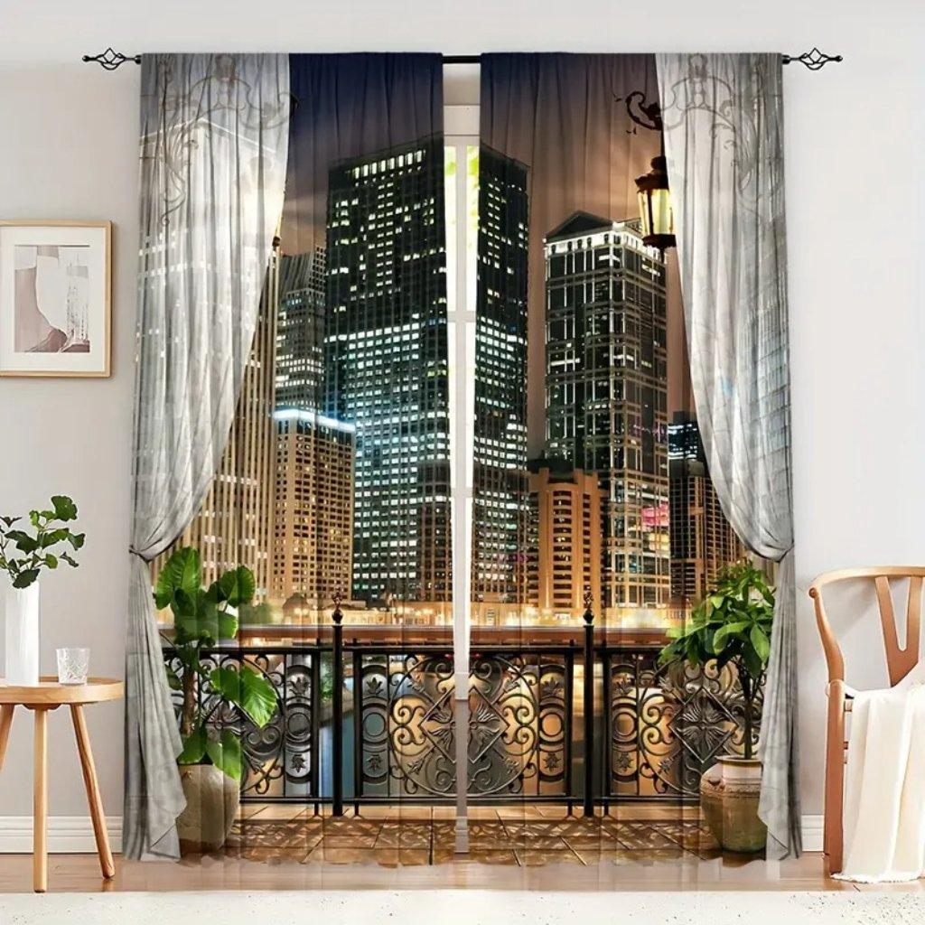 Современные панели штор с затемнением в виде ночного Нью-Йорка - неоновая городская светофильтрующая драпировка с карманом для штанги для гостиной