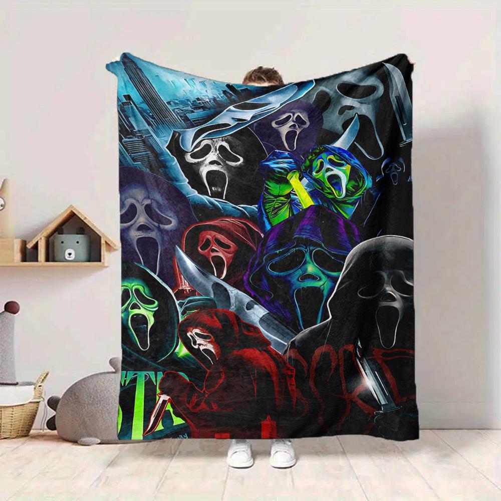 1pc Scream Mask Blanket Lightweight Flannel Blanket Throw Blanket For Sofa, Bed, Travel, Camping, Livingroom, Office, Couch