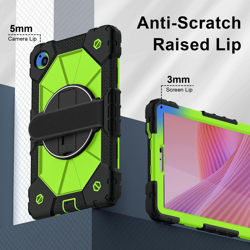 For Lenovo Tab One 8.7 K9 TB-305FU TBX305XU 2025 360 Rotating Hybrid Cover with Shoulder Strap PC-Silicone Heavy Duty Stand Case