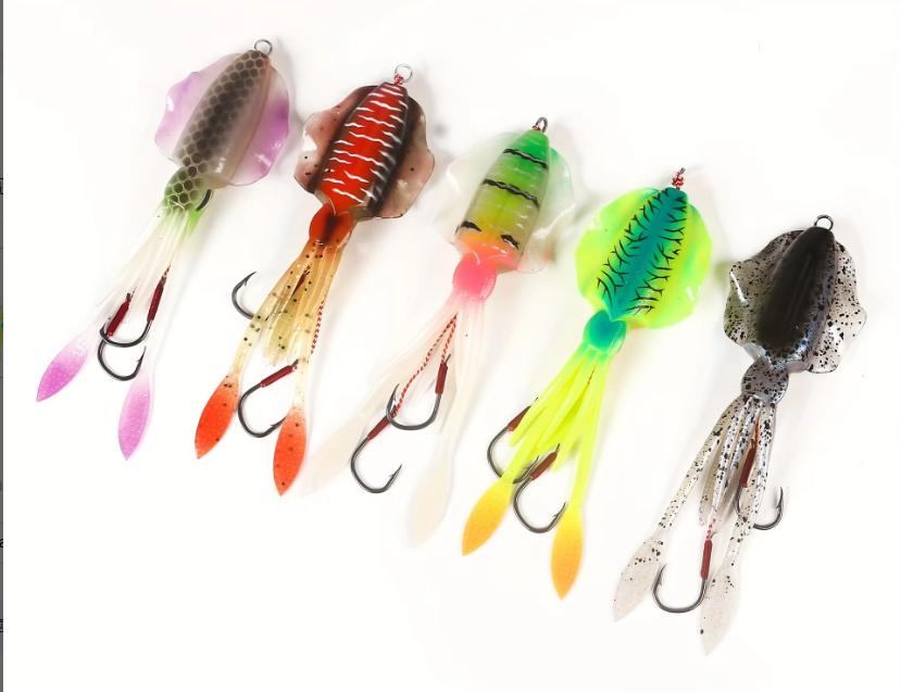 15cm/60g Stainless Steel Hook Squid Soft Bait Luminous UV Sea Fishing Jig Lure for Saltwater Fish Topwater/Midwater