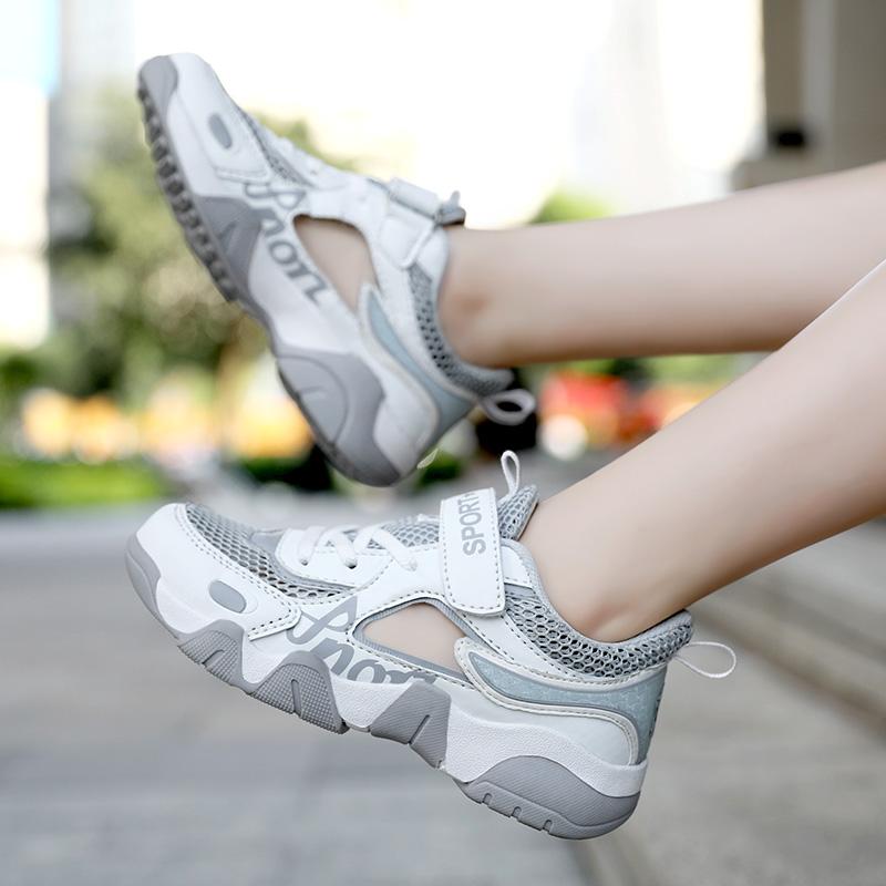 Детские модные дышащие туфли на липучках с сетчатой рамкой, размер плюс, спортивная и досуговая обувь, сандалии для улицы 28-40