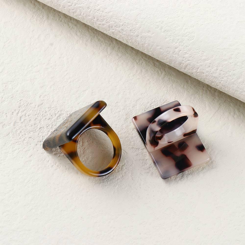 Tortoiseshell Rectangle Elegant Acrylic Finger Rings Resin Rings Leopard Pattern Fashion Jewelry