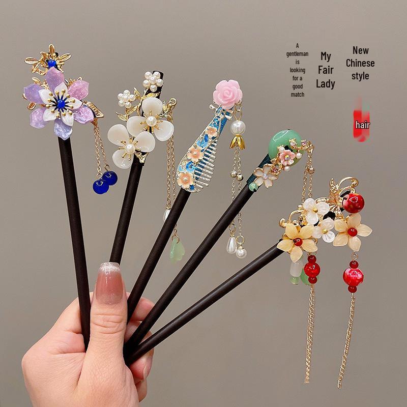 Традиционная китайская деревянная заколка для волос с кисточкой для женской прически пучок - Ципао Ханьфу Головной убор