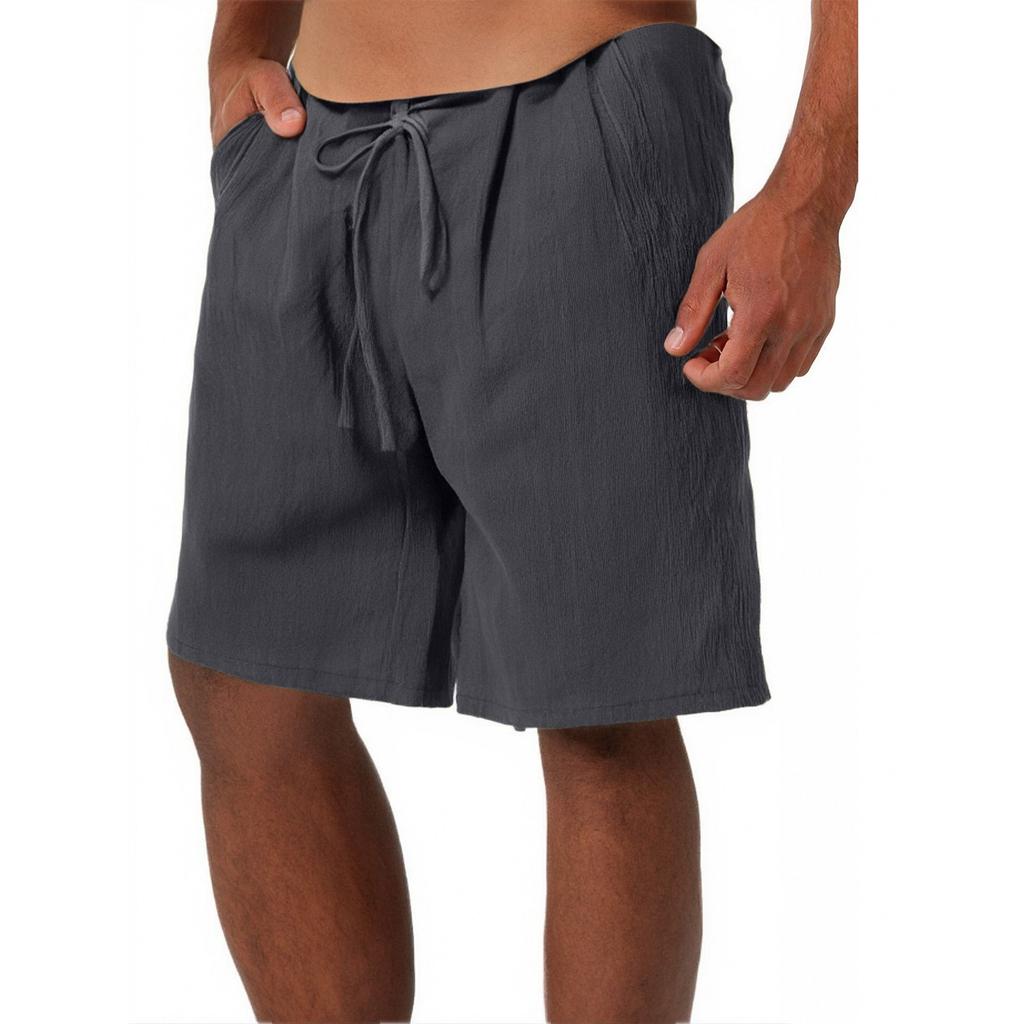 Men's Cotton And Linen Solid Color Lace-up Sweatpants Men's Shorts Casual Pants
