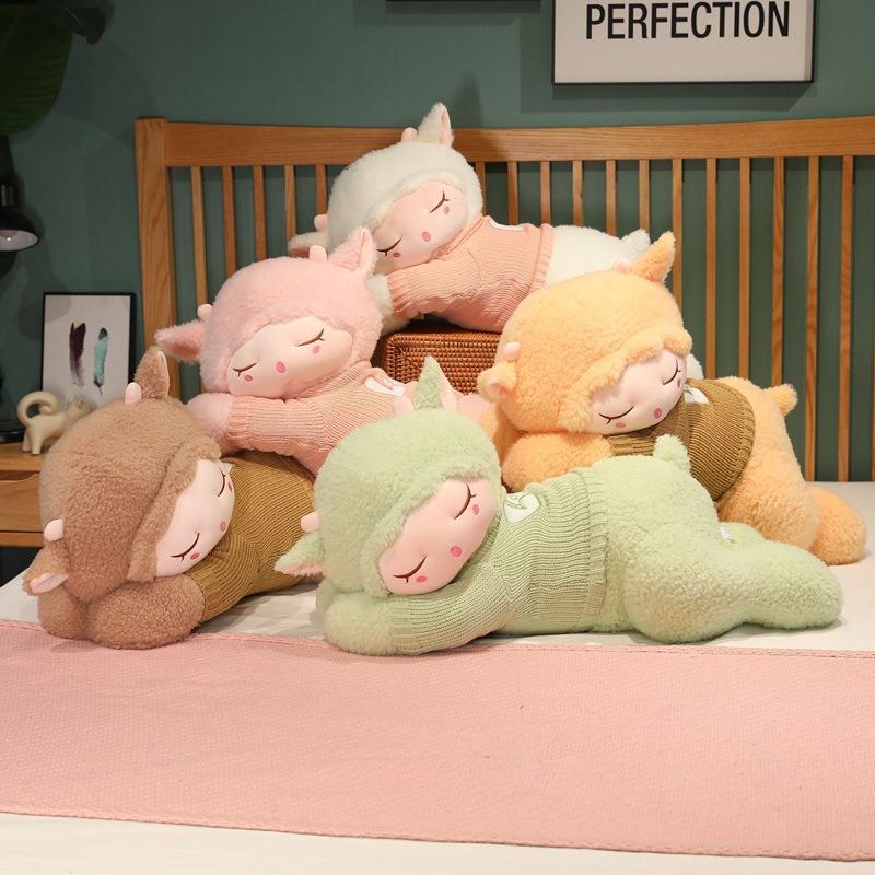 Large Cute Sweater Lying Down Sheep Throw Pillow Fleece Toy Doll Little Sheep Doll Girl Sleeping Soothing Rag Doll