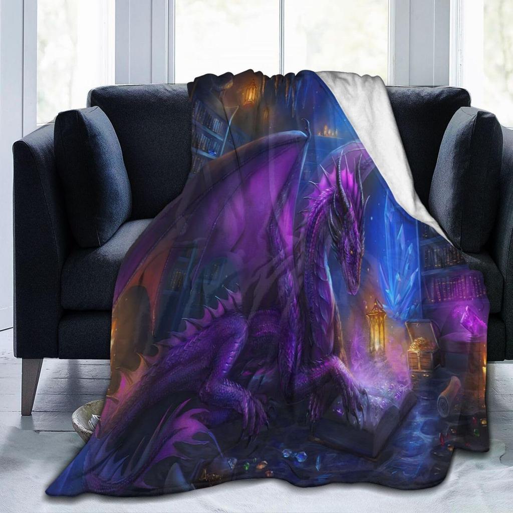 Purple Dragon Pattern Blanket Warm Flannel Blanket For Travel Camping Outdoor Picnic Blanket
