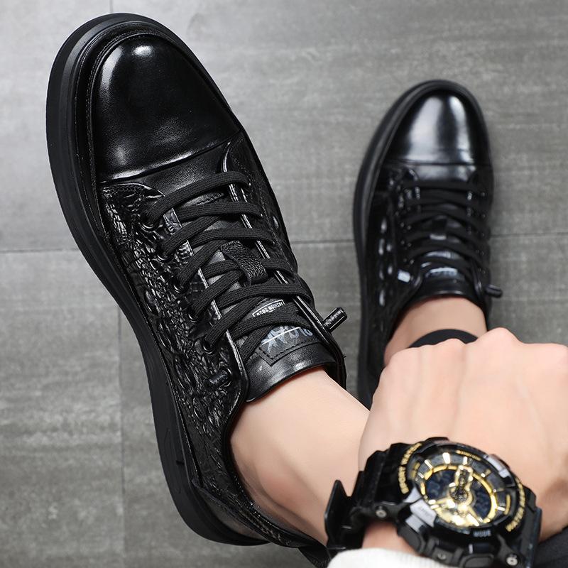 Новые стильные кожаные мужские низкие кроссовки с тиснением, мужская черная мужская обувь, лоферы, модная модная обувь
