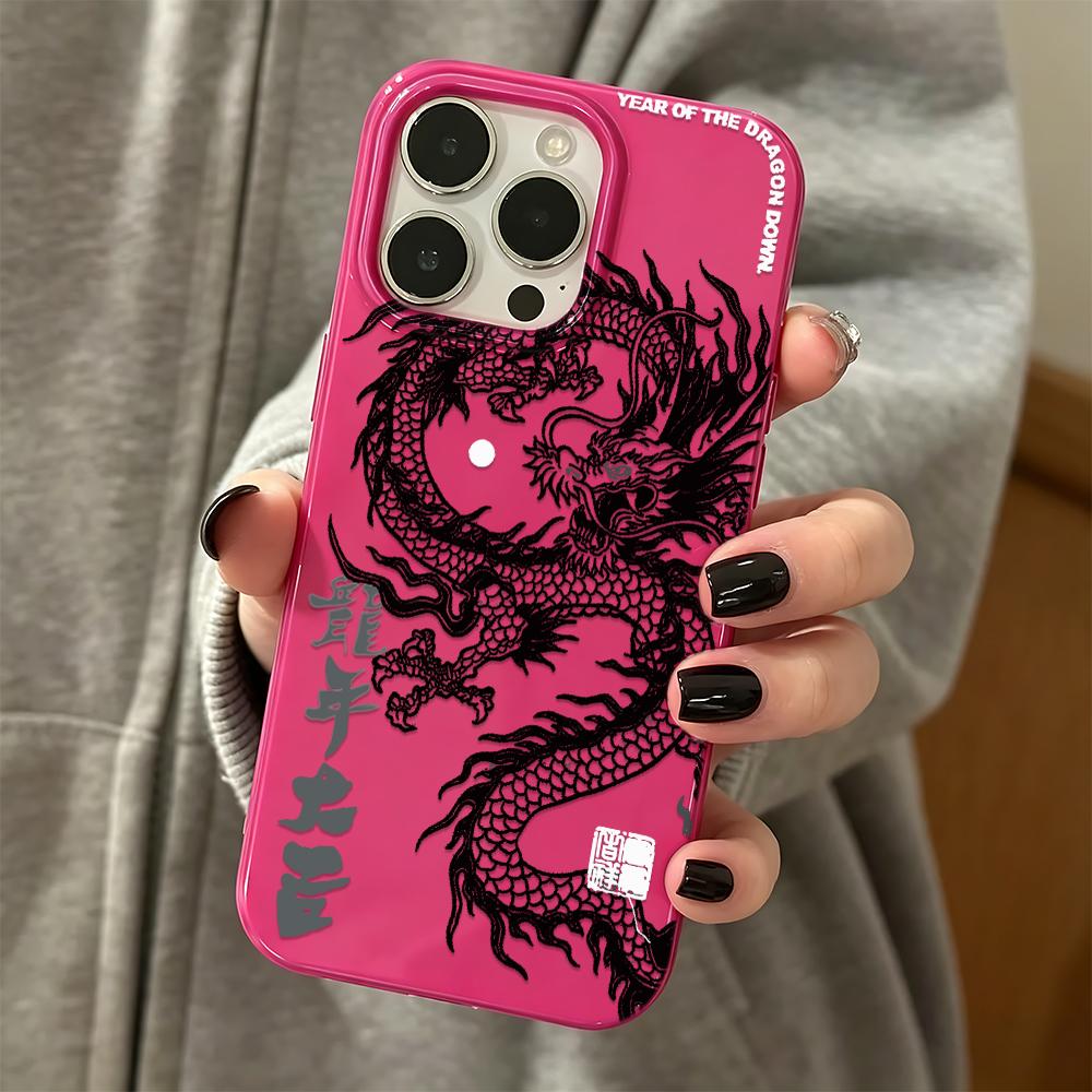 Чехол для телефона для iPhone 11 Pro Max 15 Plus 16 17 Air 14 13 12 Ударопоглощающий Тонкий Год Дракона Чехол на удачу
