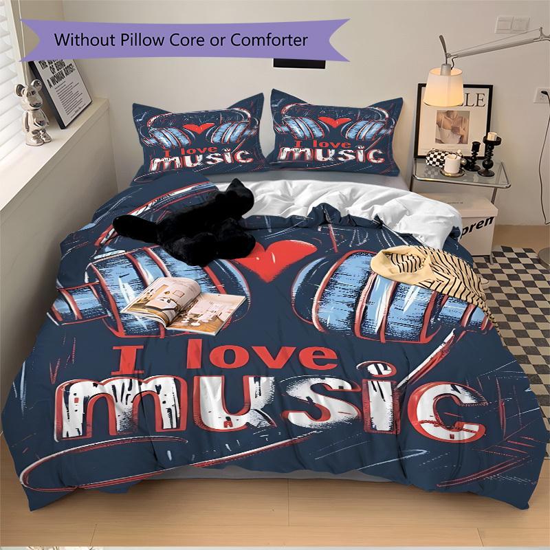 3pcs Music Lover Duvet Cover Set, Soft Comfortable Duvet Cover,Guest Room (1*Duvet Cover + 2*Pillowcase, Without Core) yy251104099