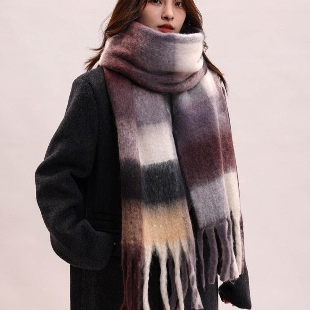 Mohair Plaid Wool Scarf Plush Long Shawl Fashion Winter Cashmere Scarves Autumn Winter