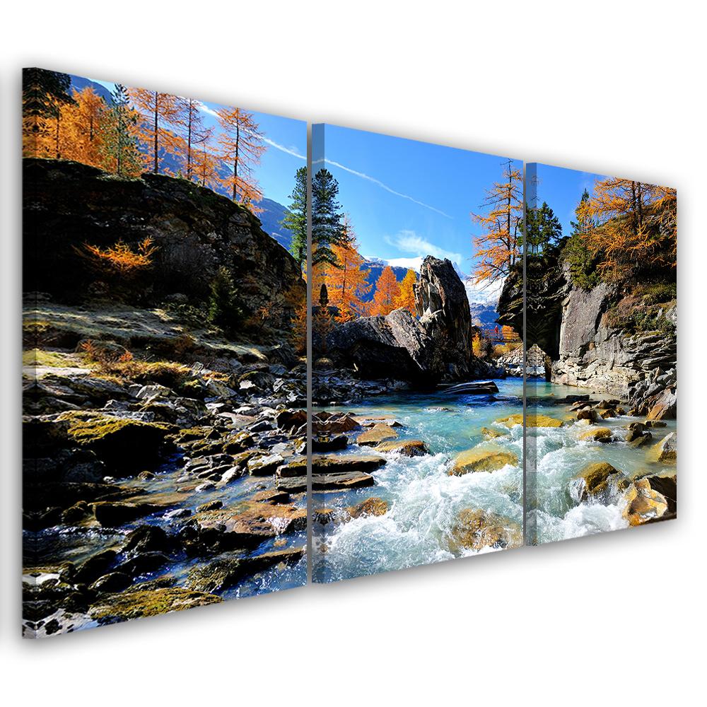 Three piece picture canvas print Mountains Waterfall Rocks