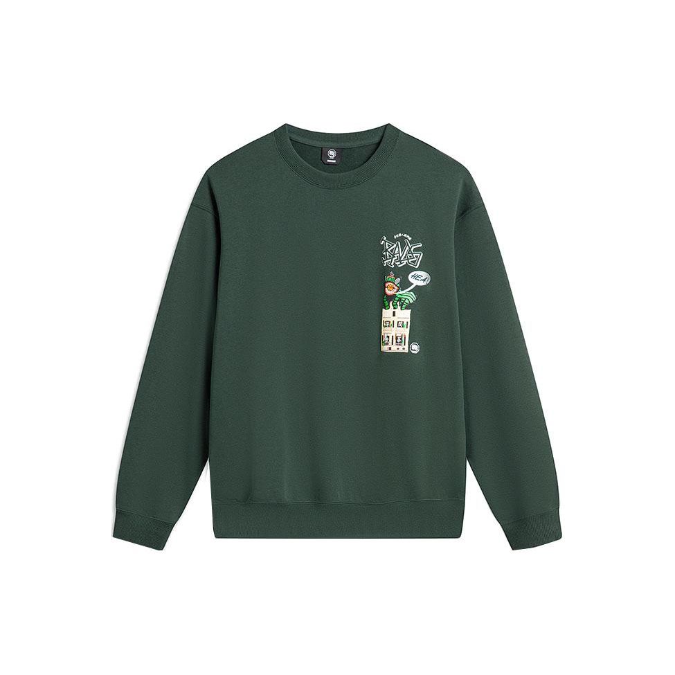 Li Ning Badfive Letter Round Neck Loose Sweatshirt Unisex Sweatshirt Dark-Green AWDTE05-2