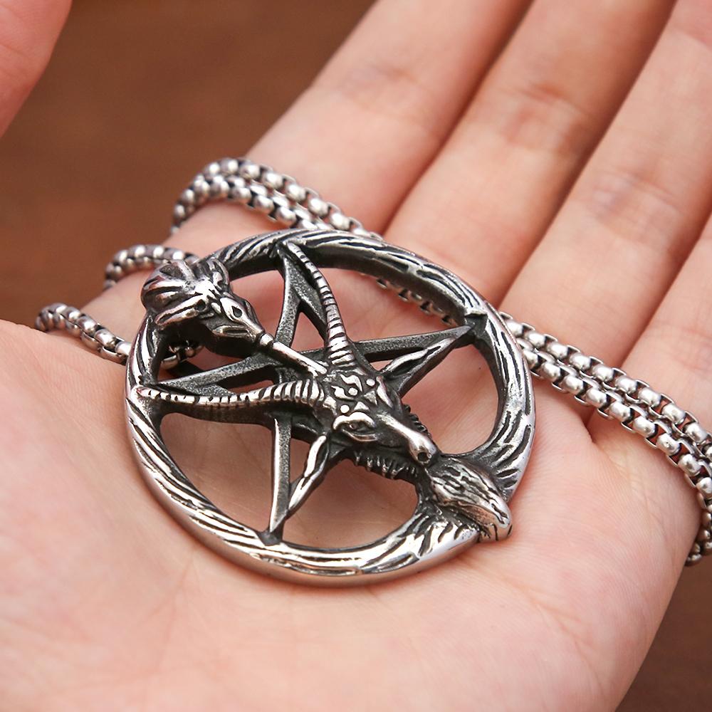 Панк Винтаж Пентаграмма Овечье Ожерелье для Мужчин Готический Нержавеющей Стали Животное Кулон Амулет Модные Ювелирные Изделия Подарки Оптовая Продажа