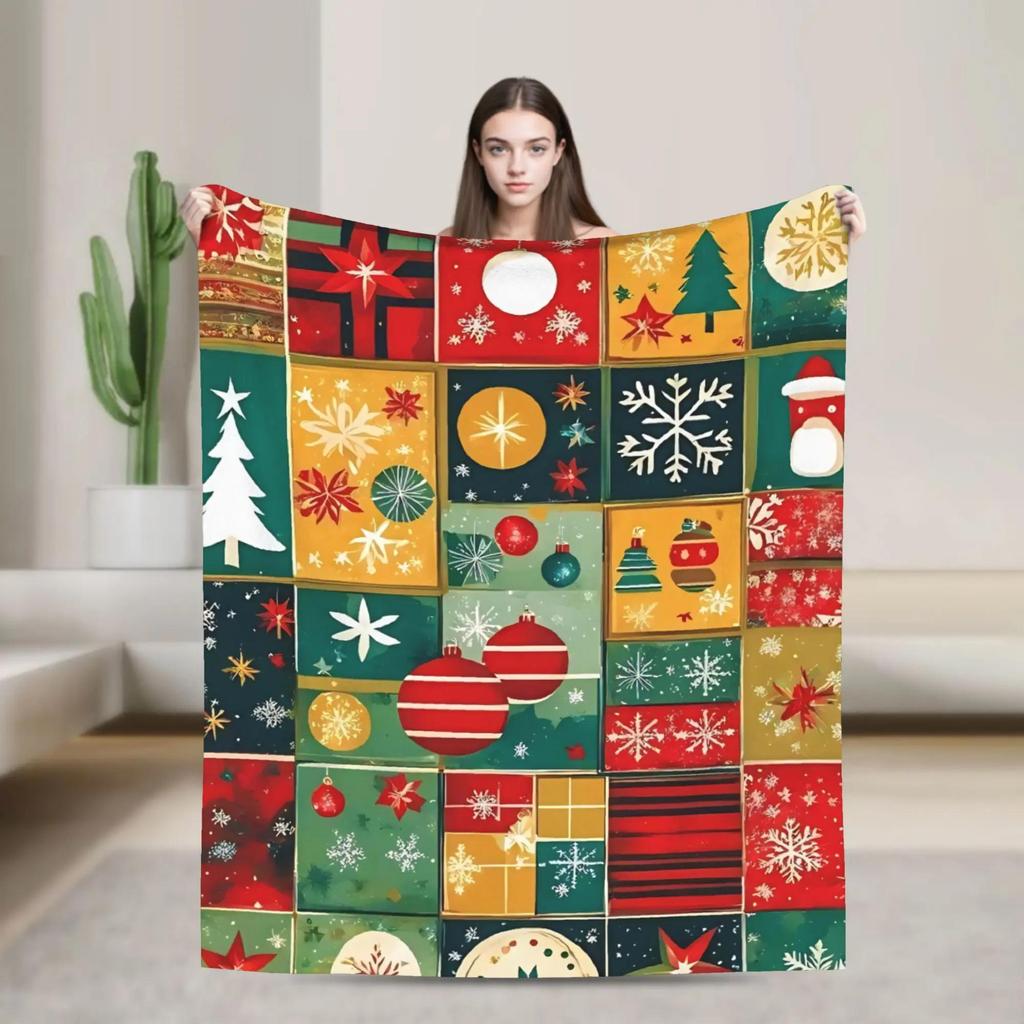Merry Christmas Blanket Soft Warm Plush Throw for Home Bed Travel Airplane Festive Flannel Bedspread Decor