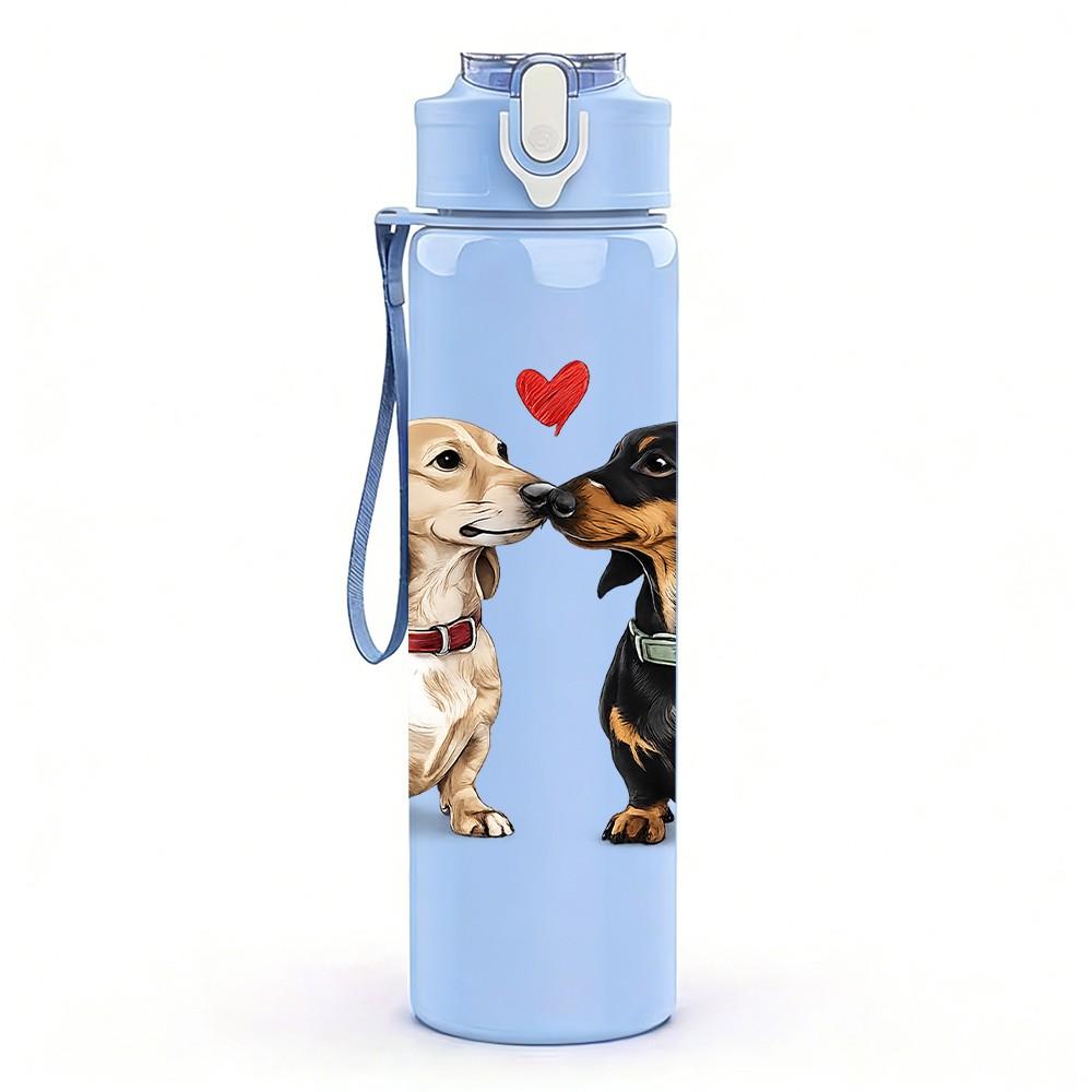 1PC Two Dachshund Dog Love Art Print 750ml Color Plastic Sports Water Bottle Leakproof Flip Straw Lid Suitable for Sports Office Home Use
