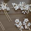 Handmade Ceramic Flower Rhinestone Bridal Hair Clip Women's Wedding Headpiece Bobby Pin Jewelry Alloy Material