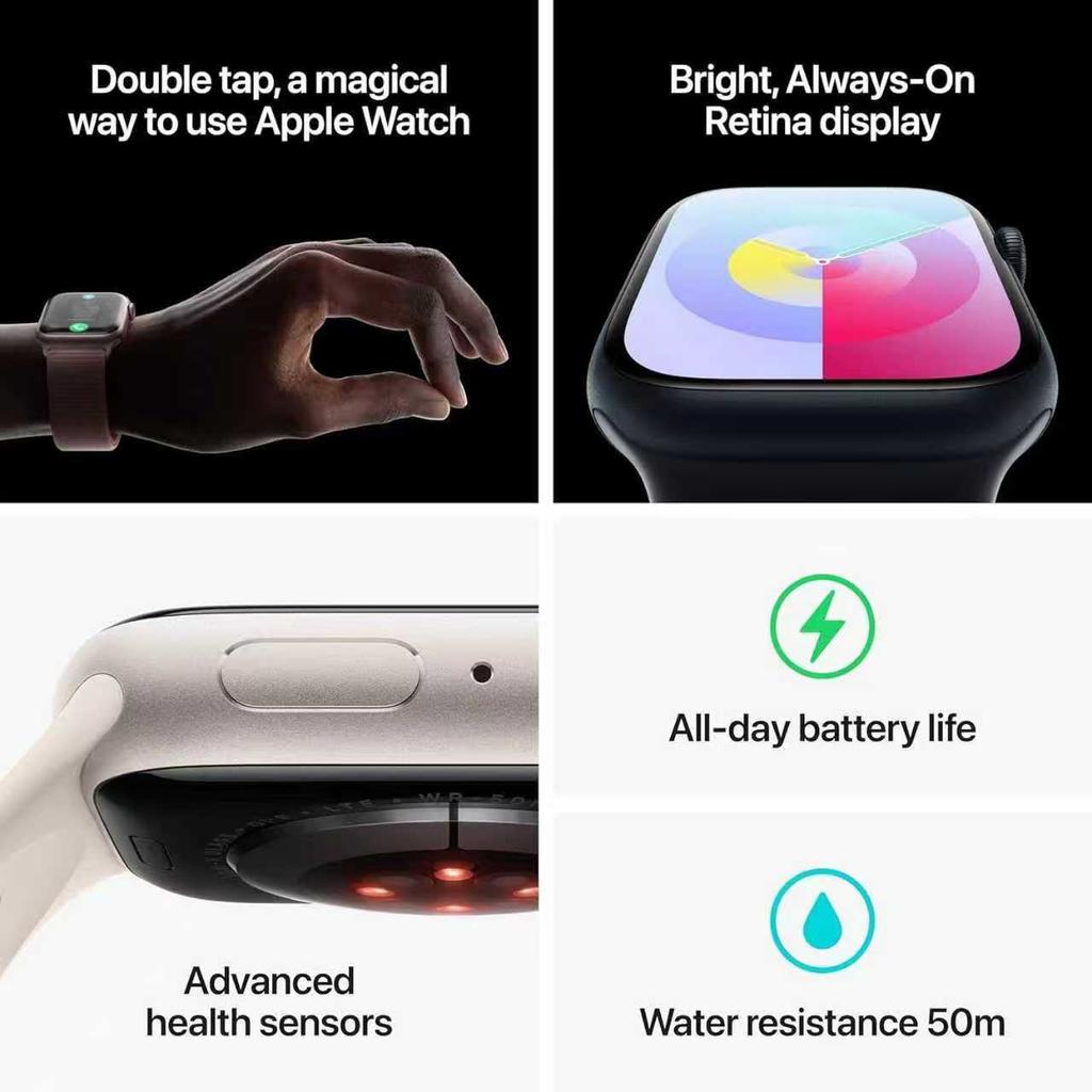 Умные часы Apple Watch Series 9 GPS 41/45 мм Алюминиевый корпус с силиконовым спортивным ремешком
