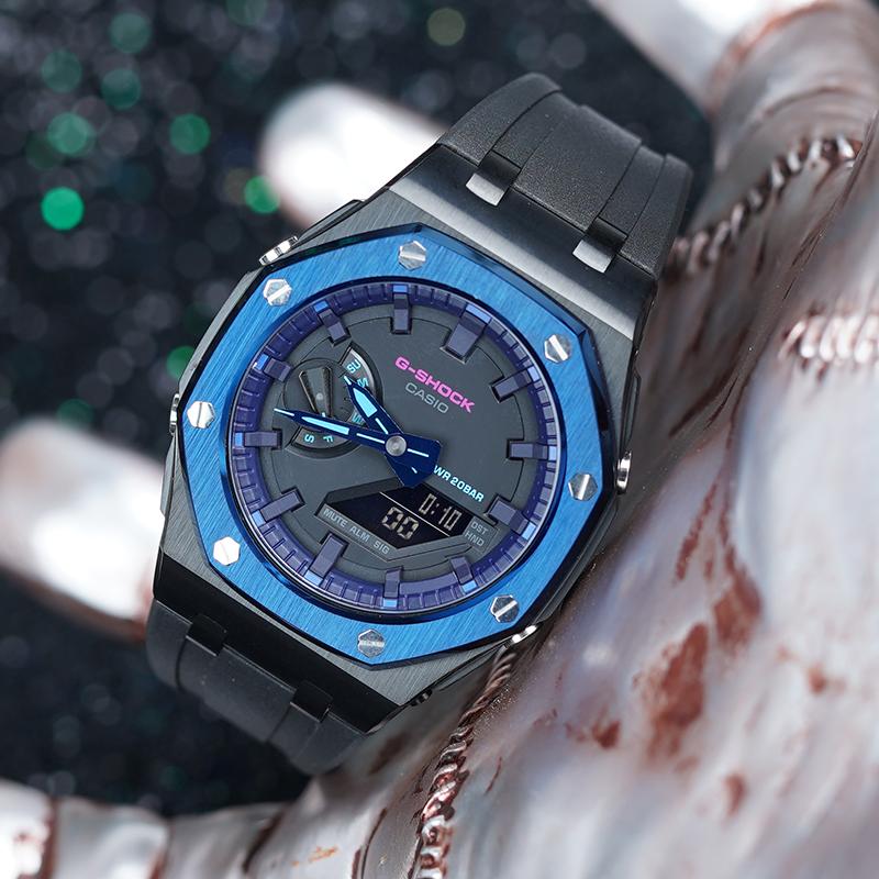 Casio Унисекс Жидкокристаллический, Аналогово-цифровой Двойной дисплей Серия Черные часы GA-2100VB-1A(Часы1--)