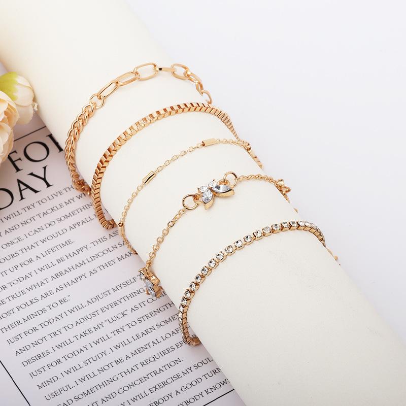 European and American fashion lady point diamond butterfly copper chain with diamond claw chain handmade multi-layer 1 five-piece set bracele