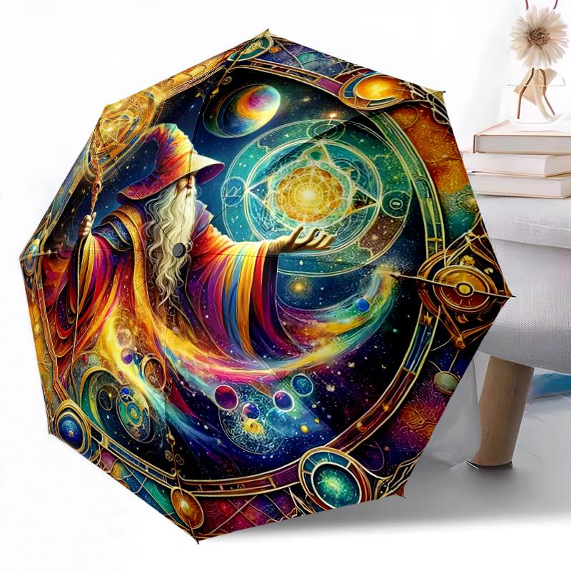 Witch On Broomstick At Night Portable Automatic Umbrella Folding Umbrella with 8 Ribs Durable Plastic & Iron for Women/Men Elegant Women's Umbrella