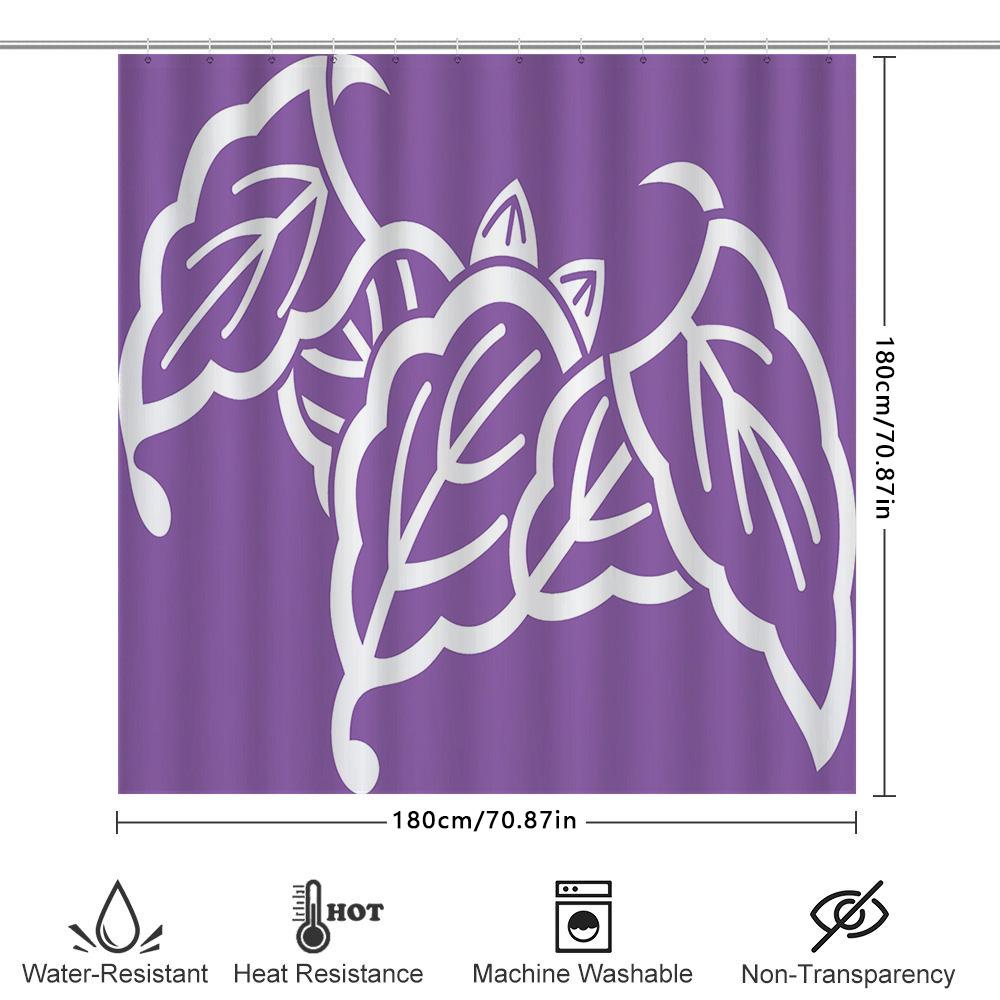 Purple Shower Curtain With White Leaf Pattern Modern Bathroom Decor Waterproof Fabric Material For Home Improvement Easy Install