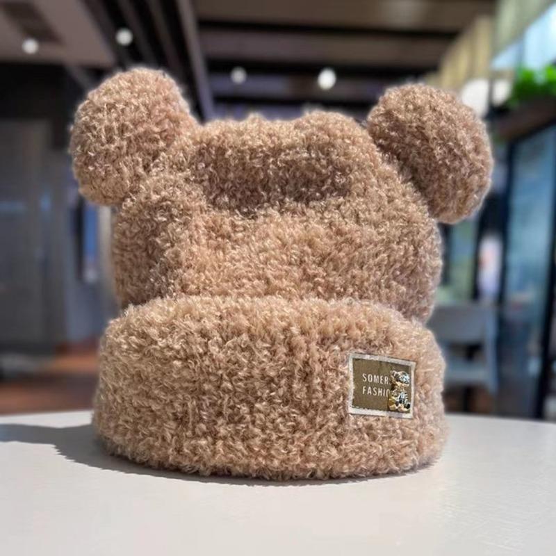 Ears Bear Thermal Hat Children Autumn and Winter Fleece Thickened Knitted Hat Cute Fashion Ear Protection Hat Women's Winter