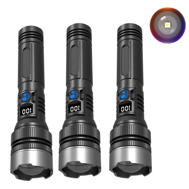 Super Bright LED Portable Flashlight USB Rechargeable Torch with Built-in Battery High Lumen Outdoor Waterproof Camping Lantern