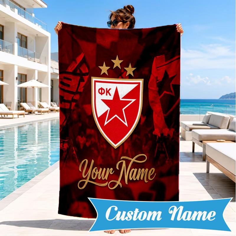 Custom Name FK Crvena zvezda Personalized Microfiber Beach Towel, Quick-Dry, Ideal for Summer Travel, Beach Essential, Swimming