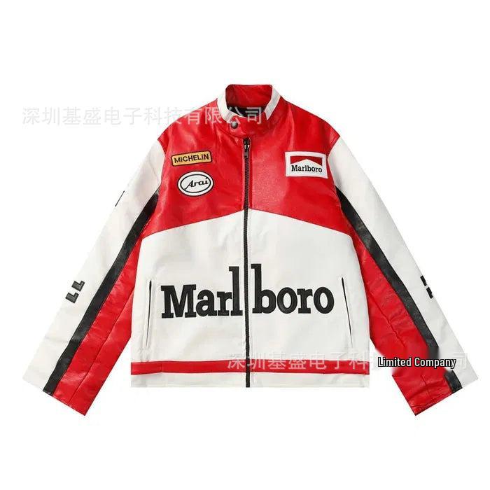 Розовый мотоциклетный гоночный костюм Marlboro и кожаная куртка из ПУ для пары, 2026