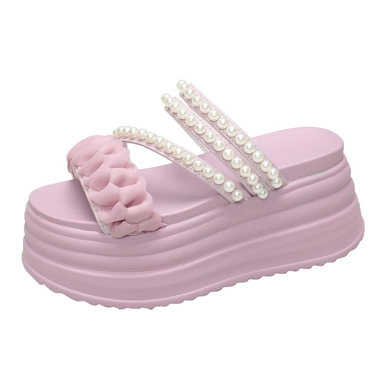Fashion 9CM Summer Casual High Platform Sandals Women Buckle Strap Slippers Thick Bottom Pearl Sandalias Woman Chunky Beach Shoes Mujer