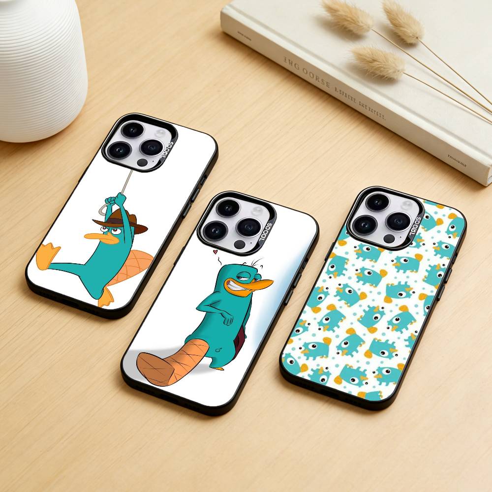 Cartoon P-Perry The Platypus Phone Case For iPhone 17,16,15,14,13,12,11,Pro Max,Plus Candy Silver Cover