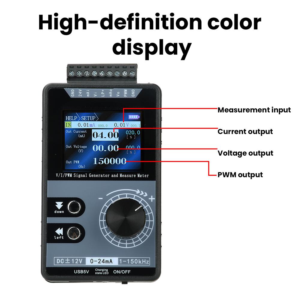 2-inch Color Screen PWM Pulse Signal Generator 0-20mA 4-20mA 0-10V Voltage Current Output 1-150kHz PWM Signal Source Simulator