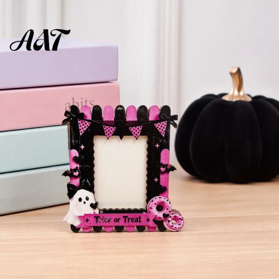 Lightweight Wood Frame Halloween Wooden Photo Frame, Cute Ghost Butterfly Cat Tabletop Decor Home Office Decoration with Stand, Sweet Kawaii