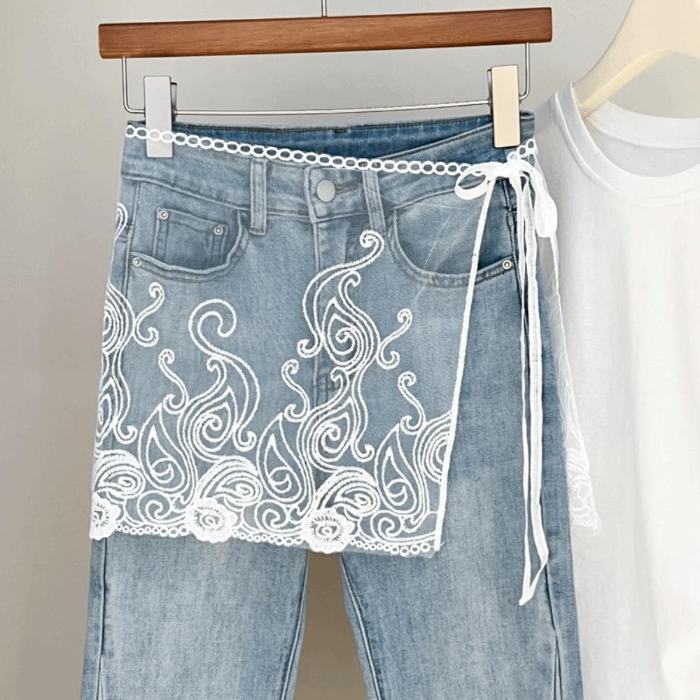 Slim Fit Lace Fart Curtain Jeans Decor Women's Scarf Trendy Hip Curtain for Women
