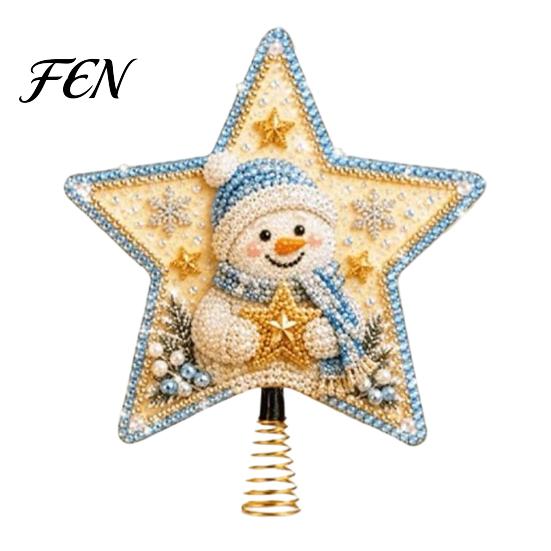 Glittering Christmas Tree Decor DIY Topper Star Kit with Faux Pearl & Rhinestone Materials, Santa Snowman Reindeer Art Supplies for Angel Pattern