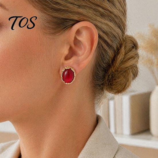 Elegant Resin Gemstone Earrings 1 Pair Vintage Oval Stud for Women, Retro Statement Hypoallergenic Feel Earrings, Gold Frame Chunky Stone Jewelry