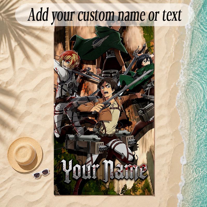 Beach TowelAttack on Titan Custom Name Text Personalized Soft Towel for Beach Pool Indoor Home Decor Gift