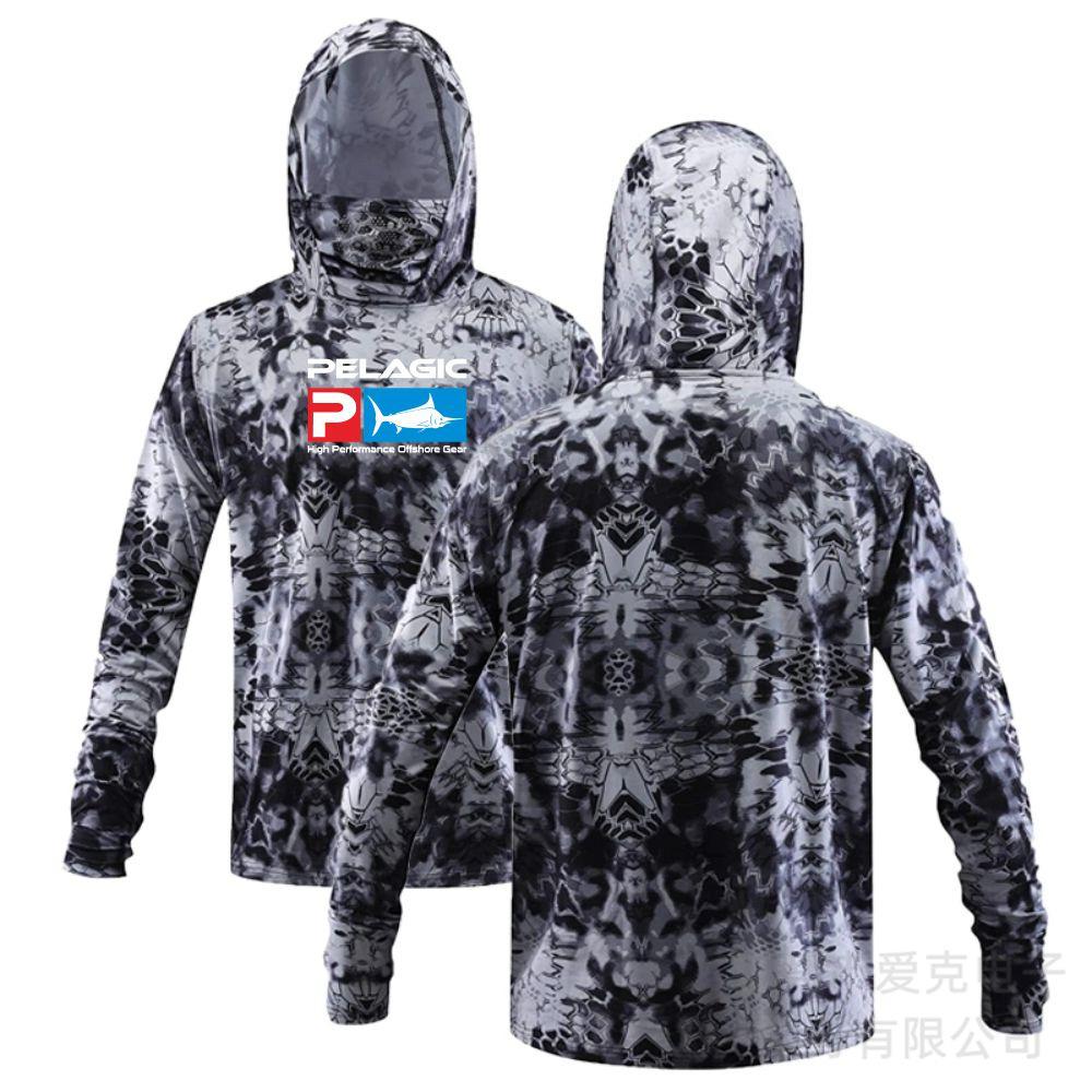 Pelagic Fishing Suit Summer Sportswear Men's Hooded Mask Fishing Shirt Quick-Drying Breathable T-Shirt