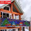 New Year Christmas Fence Banner, Cheerful Winter Elf & Tree Gift Design, Polyester Outdoor Lawn Wall Decoration