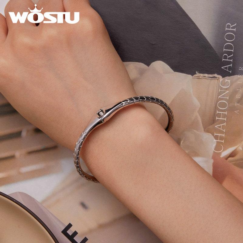 WOSTU Silver Color Classical Snake Open Bangle Bracelets For Women Men Green White Zircon Charm Bracelet Unique Jewelry Gift