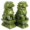 1 Pair China Green Jade Carved Fengshui Foo Fu Dog Guard Door Lion Office Decor
