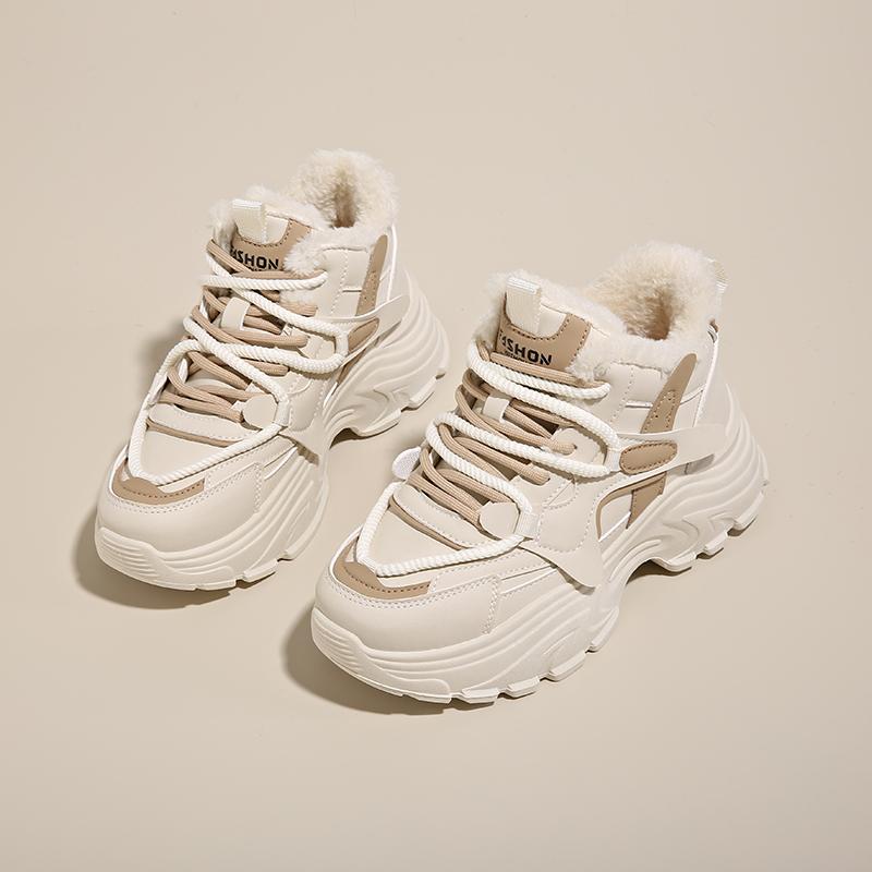 CRLAYDK Кроссовки женские на толстой подошве, на платформе, с меховой подкладкой, теплые, зимние спортивные туфли на танкетке, повседневные, для ходьбы, модные, для тенниса