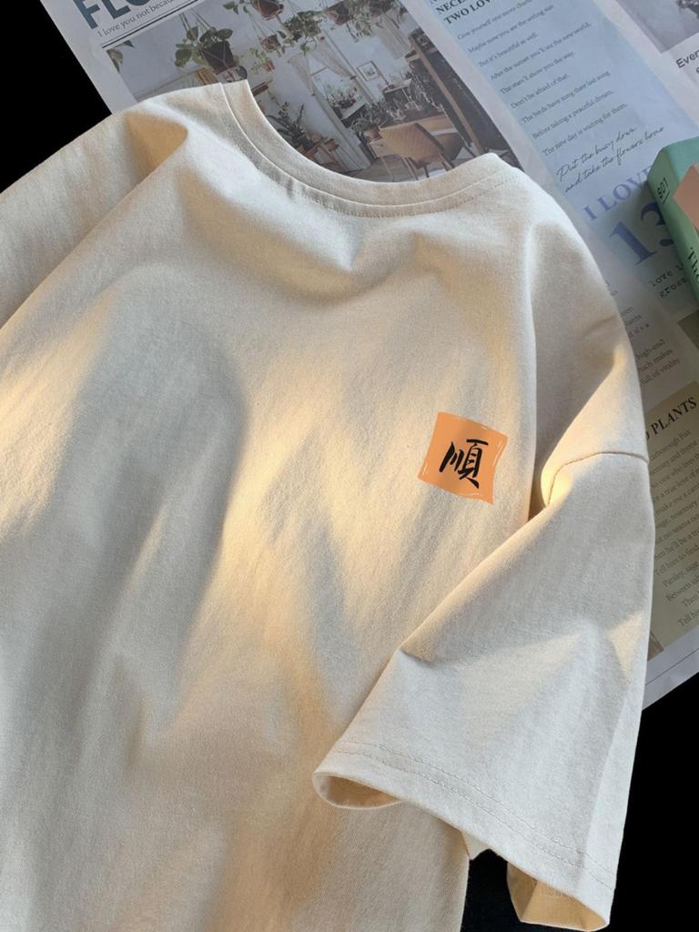 Футболка с коротким рукавом из хлопка Jin размера Plus Size 300 для мужчин и женщин — повседневный стиль Гонконга, унисекс, свободный крой, идеально подходит для лета.