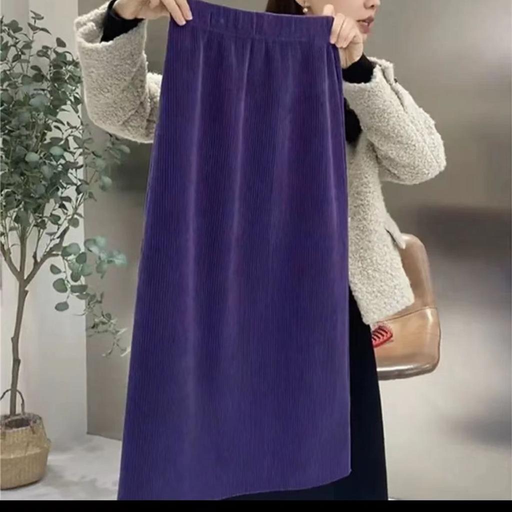 Зимняя юбка с высокой посадкой, облегающая бедра, вельветовая юбка миди с разрезом для женщин