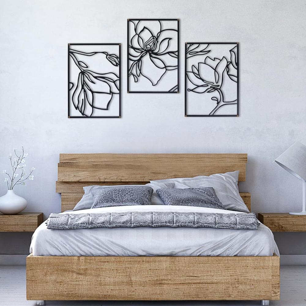 Metal Flowers Wall Decor - Modern Abstract Nature Floral Line Sculpture. Minimalist Hanging Wall Art for Your Home