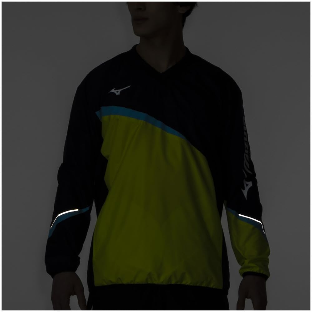 Теннисная ветровка, водоотталкивающая, стандартный силуэт, сетчатая подкладка 62MEA504 Темно-синий x Лаймово-зеленый S [Mizuno]