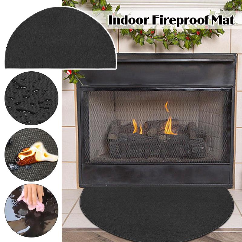 Fireproof Hearth Rugs Fireplace Rug Half Round Floor Rug 2-Layer Fiberglass Non-slip Fireproof Mat Stove Indoor Outdoor