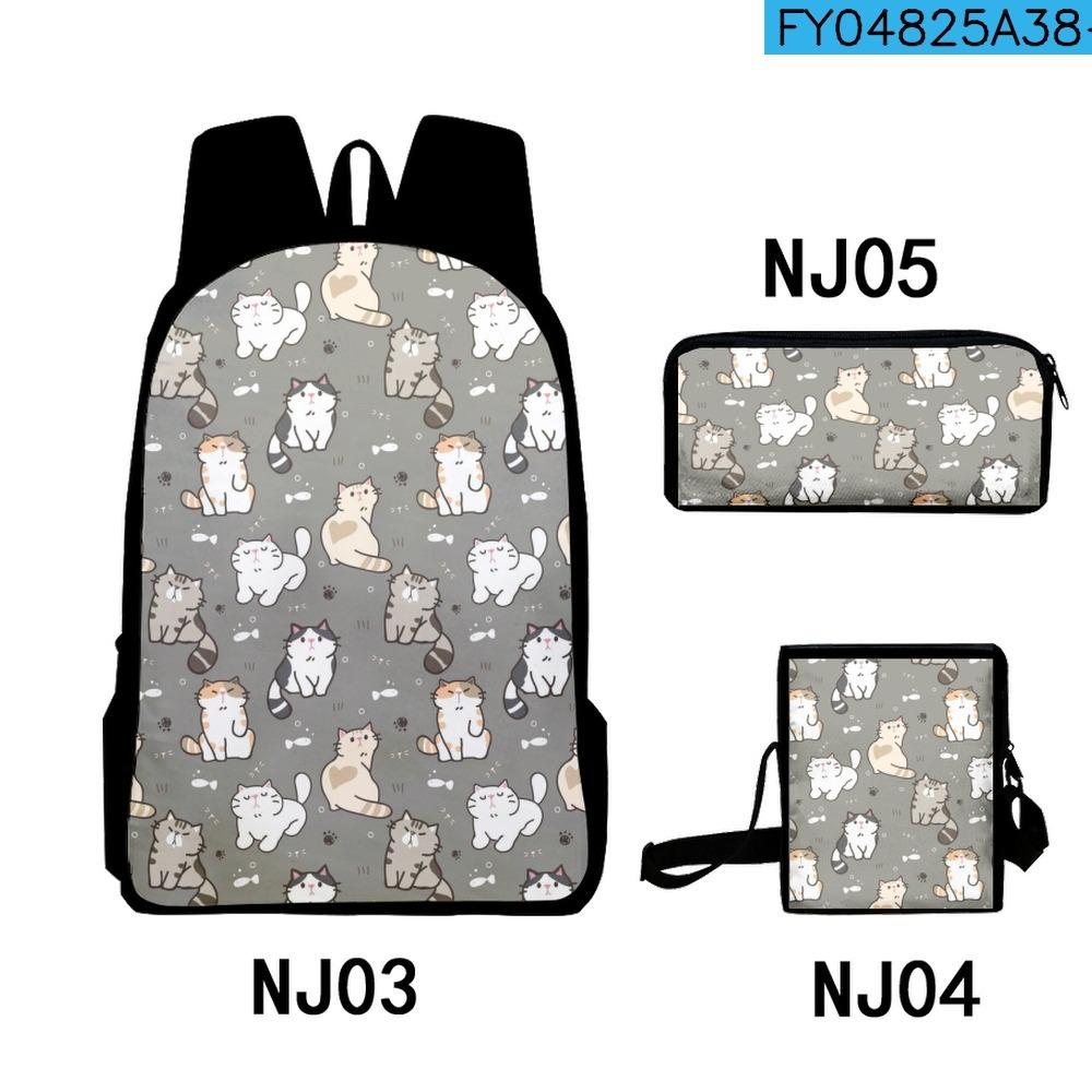 Trendy Popular Funny Cool Cats 3D Print 3pcs/Set pupil School Bags Laptop Daypack Backpack Inclined shoulder bag Pencil Case