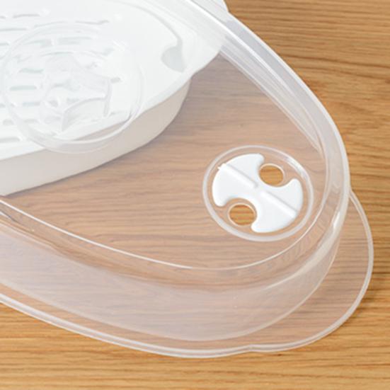 Steamed Fish Plate with Transparent Cover Microwaveable Fish Steamer Pan Cooking Dish for Home Kitchen